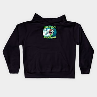 Hawaii Surfing with surfer on a wave Kids Hoodie